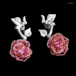 Dangle Earrings Arrival Vintage Cluster Flowers Round Pink Gemstone 925 Sterling Silver For Woman Wedding Party Jewellery