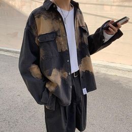 Men's Jackets Tie Dye Cargo Jacket Men Koeran Style Lapel Coat Button Up Loose Casual Japanese Streetwear Autumn ClothesMen's