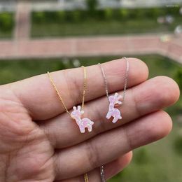 Pendants (1pc/lot)synthetic Opal Necklace 925 Sterling Silver Pink/ Yellow 9.98 12.2mm Giraffe Jewellery Girl For Gift