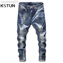 Men's Jeans Ripped Jeans Men Slim Fit Light Blue Stretch Fashion Streetwear Frayed Hip Hop Distressed Casual Denim Jeans Pants Male Trousers W0413