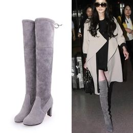 Dress Shoes Over The Knee Women Boots Botas Mujer Invierno In Stretch Fabrics High Heel Slip on Shoes Pointed Toe Long Botte Femme 231113