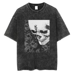 Men's T-Shirts Hip Hop Streetwear Men Washed T-shirts Anime Berserk Print T Shirt Summer 100% Cotton Retro Tees Unisex Breathable Casual Tees 230413