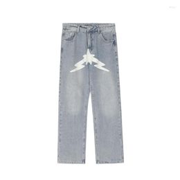 Men's Jeans Black Star Print Men 2023 Autumn Y2K Fashion Design Casual Low Waist Loose Straight Trousers Clothing