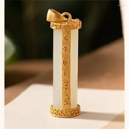 Pendants High Grade Jade Column Pendant Women Ethnic Buddhist Six Character Scriptures Heart Mantra Female S925 Chain Necklace Jewellery