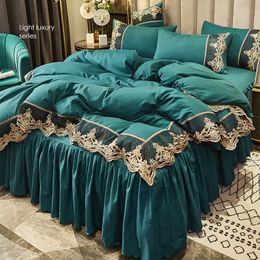 Bedding sets European style bed skirt four piece set brushed thick quilt cover three piece lace bedding bedroom decoration 230413