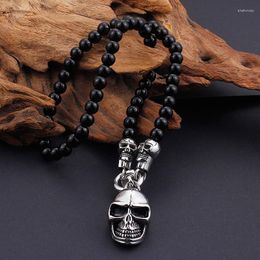 Pendant Necklaces Fashion Glass Beads 47/50/60/75CM Long Black Chain Men Punk Stainless Steel Skull Statement Choker Jewellery