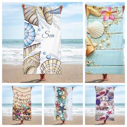 Seaside beach swimming simple shell printed bath towel sweat microfiber beach towel wholesale