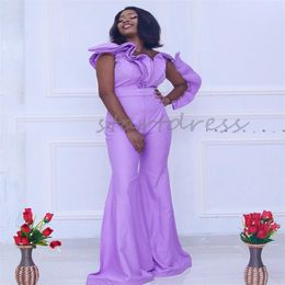 New Light Purple African Evening Dress 2024 O Neck Long Sleeve Black Girls Jumpsuit Prom Dress Plus Size Second Formal Occasion Party Outfit Elegant Birthday Dress