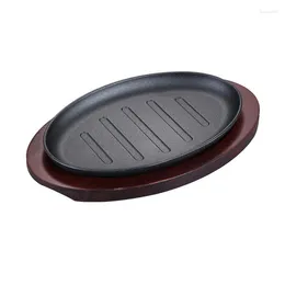 Pans BBQ Grilled Plate Round Household Baking Raosting Pan Wooden Tray Kitchen Korean Cast Iron Barbecue Pot Fried Striped Steak