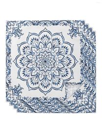 Table Napkin 4pcs Mandala Pattern Retro Blue Square 50cm Party Wedding Decoration Cloth Kitchen Dinner Serving Napkins