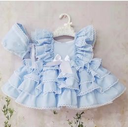 Girl's Dresses 0-8Y Baby Girl Summer Blue Vintage Lolita Princess Ball Gown Dress for Birthday Holiday Casual Eid 230413