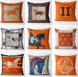 Designer Modern Backrest Simple Living Room Orange Pillowcase American Style Horse Sofa LargeCcushion Waist Pillow size:45x45cm