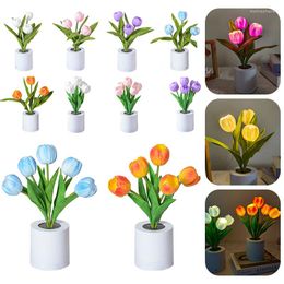 Table Lamps LED Tulip Night Light Artificial Flower Lamp Atmosphere Romantic For Bedroom Bedside Room Decor