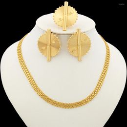 Necklace Earrings Set Brazilian Gold Colour Jewellery For Women Hoop And Choker Chain With Ring Luxury Exquisite Party