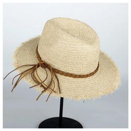 Wide Brim Hats Fashion Retro Bohemia Summer Women Travel Beach Sun Hat Elegant Lady Raffia Straw Panama Sunbonnet Sunhat Size 56-58CM