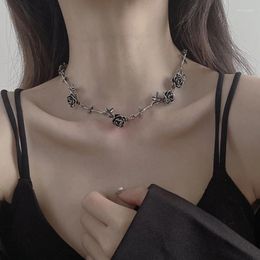 Pendant Necklaces Gothic Necklace Set Camellia Flower Clavicle Chain Goth Jewellery Halloween Christmas Valentine Gift For Women Girl Choker