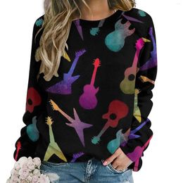 Women's Hoodies Music Notes Female Long Sleeve Guitars Print Pretty Casual Hoodie Street Fashion Oversize Design Sweatshirts