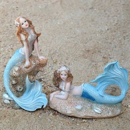 Decorative Objects Figurines European Creative Resin Mermaid Ornaments Art Home Children's room Table Office Desktop Figurines Decoration 231113