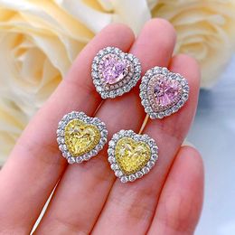 Handmade Heart Topaz diamond Stud Earring 925 Sterling Silver Engagement Wedding Earrings for women Bridal Promise Party Jewelry