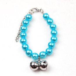 Dog Collars Small Animals Puppy Necklace Collar Pearl With Shiny Rhinestone Bells Pendant Cat Jewellery Soft Pet Supplies