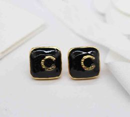 Luxury quality charm square shape stud earring with black Colour in 18k gold plated have stamp box PS4717A