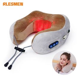 Face Care Devices RLESMEN U Shaped Electric Massage Pillow Memory Foam Soft Neck Massager Sleeping Travel Aeroplane Pillows Cervical Health 231113