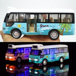 Diecast Model car School Bus Sound Light Tour Bus Model Boy Toy Diecasts Toy Vehicles Kids Gift 230412
