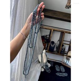 Choker 8mm Deep Sea Shell Pearls Sweater Chain 180cm Multi-Layer Necklace Women's High-Grade Imitation Tahidi Black Pearl