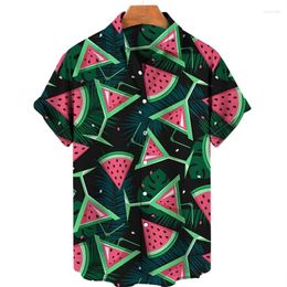 Men's Casual Shirts Cool Watermelon Graphic Men Shirt 3D Printed Street Hawaiian Beach Short Sleeve Y2k Harajuku Lapel Tops Clothing