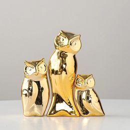 Decorative Objects Figurines Gold Owl Family Figurines Miniatures Lovely Ornament Home Decor Hand-Made Creative Crafts Home Decor Gift Animal Model 231113