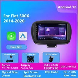 QLED 2din Video Android 13 8core 8G 128GB IPS 360 Camera Car DVD Player For FIAT 500X 2014-2020 Head Unit Carplay Video autoradio