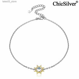 Anklets ChicSilver Women Sun Anklet 925 Sterling Silver Ankle Bracelet Simple Dainty Blue Cubic Zirconia Ankle Chain Party Beach Jewellery Q231113