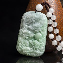 Pendant Necklaces Burmese Natural A Jade Dragon Brand Carved Amulet Necklace Gift Certificate