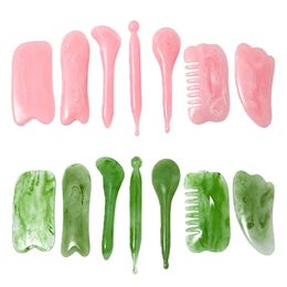 Face Care Devices 7pcsset Jade Massagers For Body Gua Sha Scraper Beauty Roller Set Natural Gouache Stone Massage Slimming Skin 231113