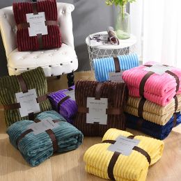 Wholesale Solid Striped Throw Blanket 100x150cm/150X200 Flannel Fleece Super Soft Blankets Winter Warm Fluffy Bed Linen Bedspread For Sofa Bedroom Decor