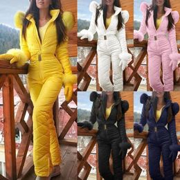 Women's Jumpsuits & Rompers Women Winter Outdoor Zipper Faux Fur Collar Hooded Warm Fleece Skiing JumpsuitWomen's