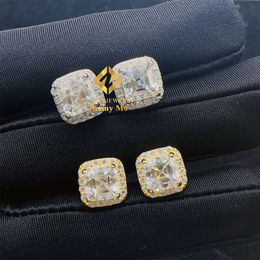 Price Hip Hop Iced Out Style Jewellery 925 Silver Vvs1 Asscher Moissanite Diamond Screw Back Stud Earrings Man Gift