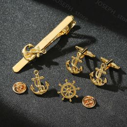 Cuff Links High-end Anchor Rudder Men's Cufflinks Personality Business French Shirts Cuff links Tie Clip Lapel Pin Navy Style Gifts for Men J230413