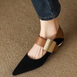 Dress Shoe Nature Suede High Thick Heels SmallHut 2023 Spring Black Apricot Square Toe Pumps Elegant Lady Metal Decoration 231113