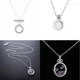 Pendants Original 925 Sterling Silver Floating Locket Pan Necklace With Clear Cubic Zirconia Glass For Women Gift DIY Jewellery