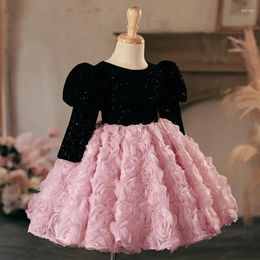 Girl Dresses Born Long Sleeve Baby Party Wedding Lace Big Bow Gown Infant 1st Birthday Princess Baptism Dress 1-12Y