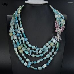 Pendant Necklaces GuaiGuai Jewellery 5 Rows Mix-Shape Amazonites Aquamarines Jades Crystal Necklace CZ Connector For Women