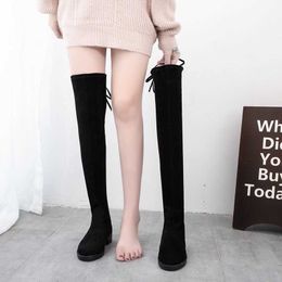 Boots Thigh High Boot Female Autumn Winter Women's Over The Knee Boots Flat Stretch Sexy Fashion Shoes 2021 Black Casual Large Size 43 AA230412