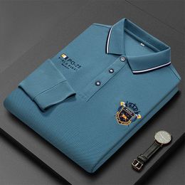 Men's Polos Autumn Winter Cotton Long Sleeve Men Polo Shirts Turn-down Collar T-shirts Embroidered Solid Color Men Tops Undershirts 230413