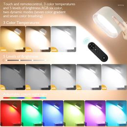 Wall Lamp Remote Control Touch RGB LED Sconces Rechargeable Wireless Magnetic 360 Degree Rotating Light For Home Decoration