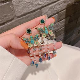 Dangle Earrings Fashion Acrylic Butterfly For Women Crystal Drops Of Water Tassel Korean Jewellery