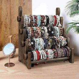 Jewelry Pouches Portable Hard Wooden Bracelet Chain 4 Tiers Rack Display Stand For Bangle Watch Necklace Organization Holder Showcase