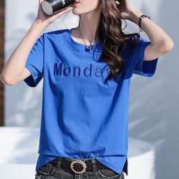 Women's T-Shirt Cotton t-shirt women's short-sleeved loose large-size summer letter embroidery half-sleeve body top clothes trendy 230413
