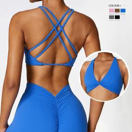 2024 Lu Lu Lemens Women Yoga Outfit Sexy Back Sports Underwear Buttery Soft V-Neckline Gym Bra Breathable Quick Dry Fitness Running Top Workout Clothes