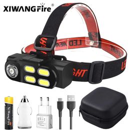 Head lamps Portable Mini Headlamp XPE&4COB LED Headlight USB Rechargeable Head Lamp Use 18650 Battery Camping Light Night Fishing Lantern P230411